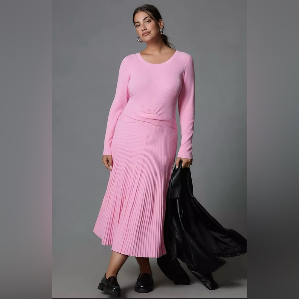 Anthropologie Long Sleeve Ribbed Midi Knit Dress, bottom dirty needs washing.